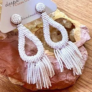NWT Deepa Gurnani Beaded Tassel Hoop Chandeliers